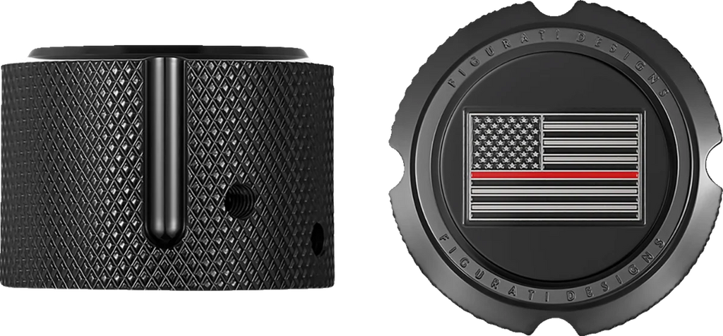Figurati Designs Axle Nut Cover - Front - Stainless Steel - Red Line Flag - Black - Side View