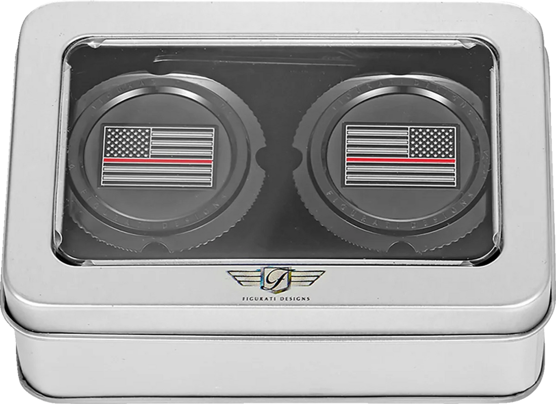 Figurati Designs Axle Nut Cover - Front - Stainless Steel - Red Line Flag - Black - Back View