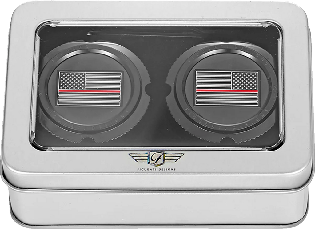 Figurati Designs Axle Nut Cover - Front - Stainless Steel - Red Line Flag - Black - Back View