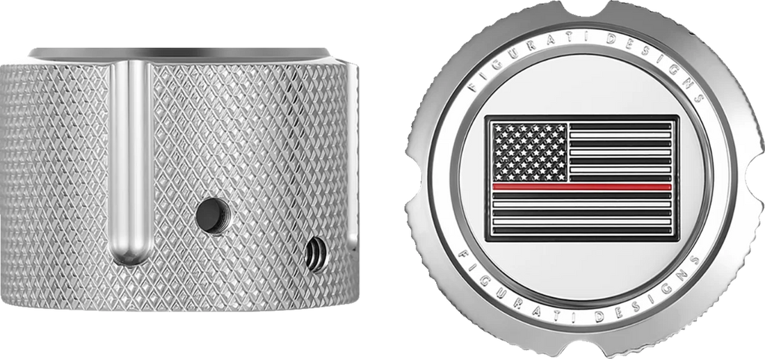 Figurati Designs Axle Nut Cover - Front - Stainless Steel - Red Line Flag - Silver - Side View