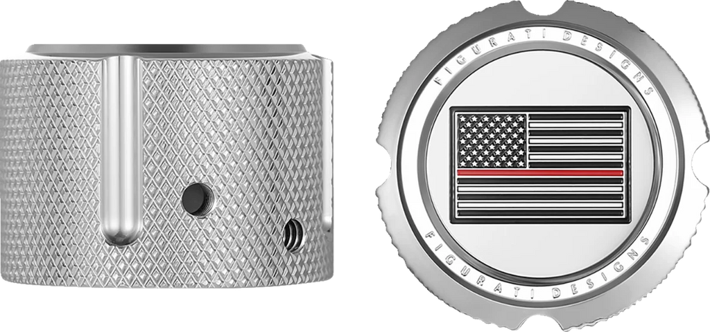 Figurati Designs Axle Nut Cover - Front - Stainless Steel - Red Line Flag - Silver - Side View