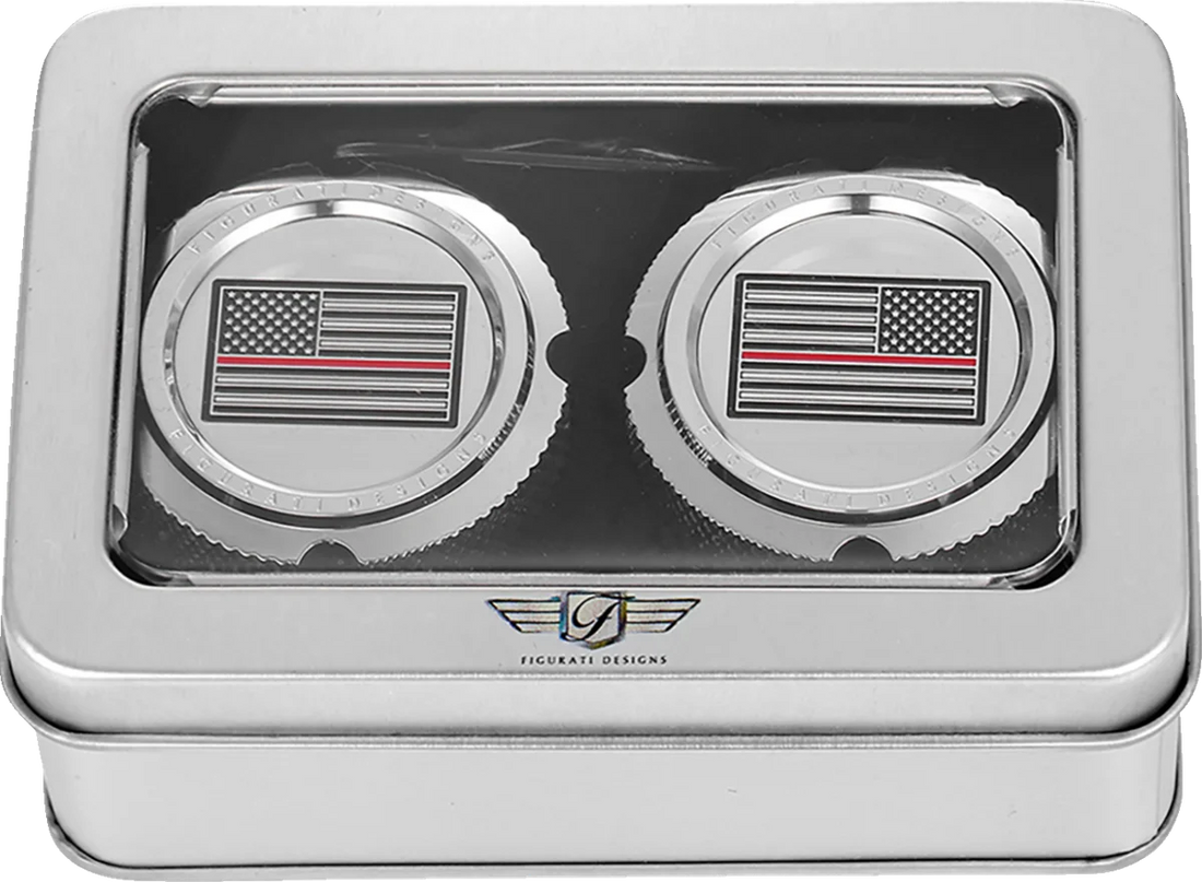 Figurati Designs Axle Nut Cover - Front - Stainless Steel - Red Line Flag - Silver - Detail View