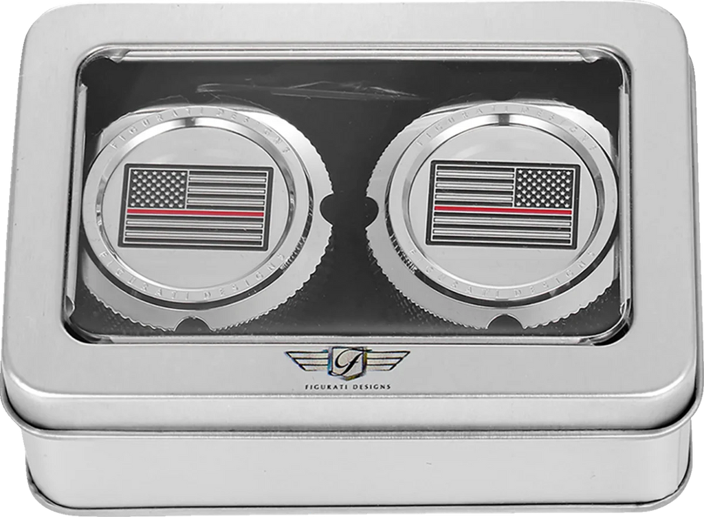 Figurati Designs Axle Nut Cover - Front - Stainless Steel - Red Line Flag - Silver - Detail View