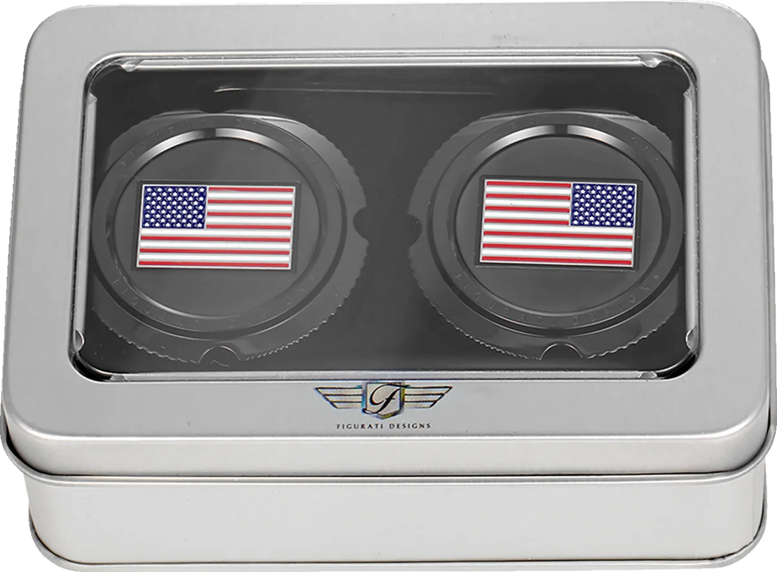 Figurati Designs Axle Nut Cover - Front - Stainless Steel - Red/White/Blue Flag - Reversed - Black - Back View