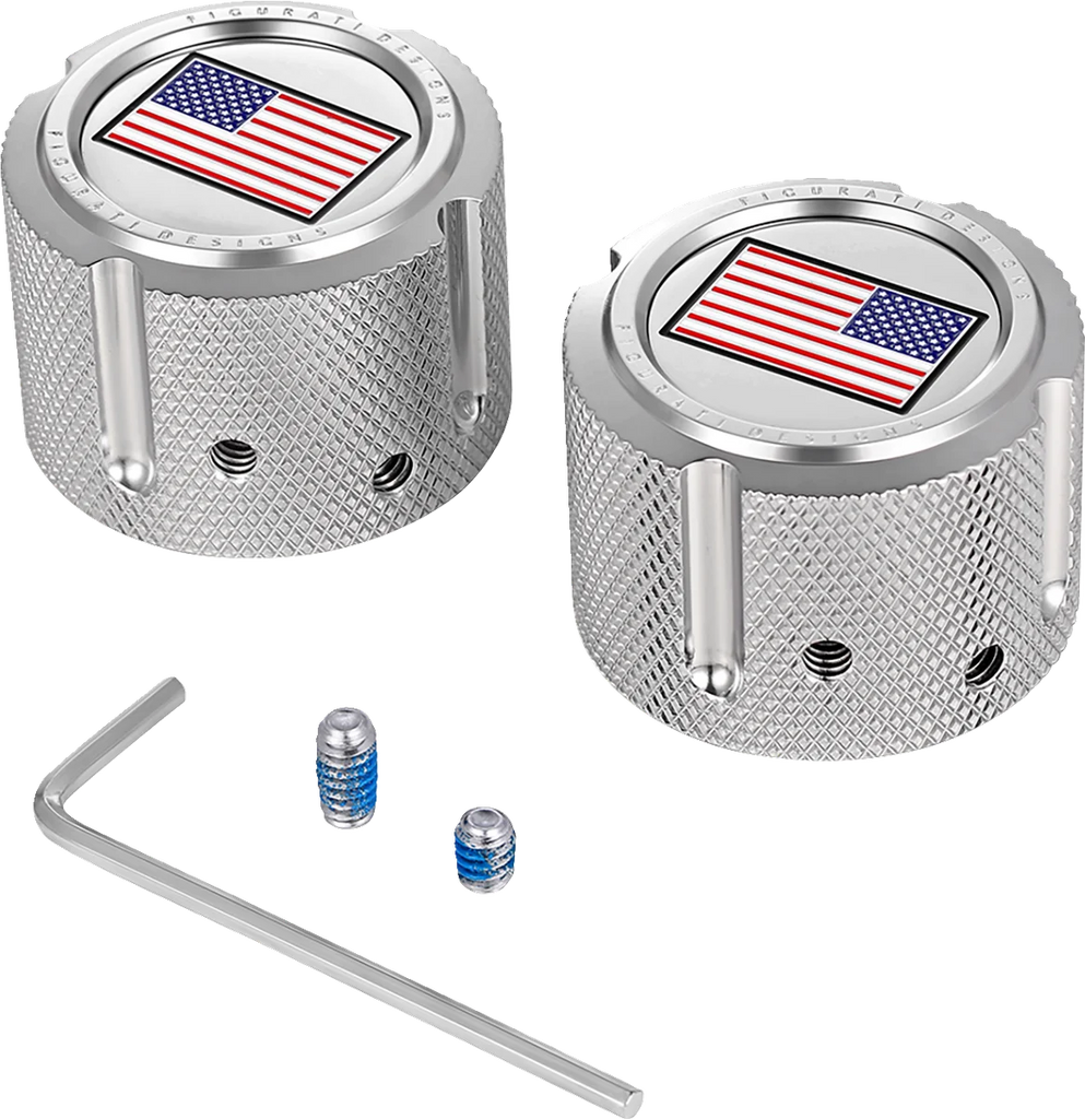 Figurati Designs Axle Nut Cover - Front - Stainless Steel - Red/White/Blue Flag - Reversed - Silver - Main Product View