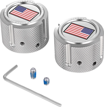Load image into Gallery viewer, Figurati Designs Axle Nut Cover - Front - Stainless Steel - Red/White/Blue Flag - Reversed - Silver - Main Product View