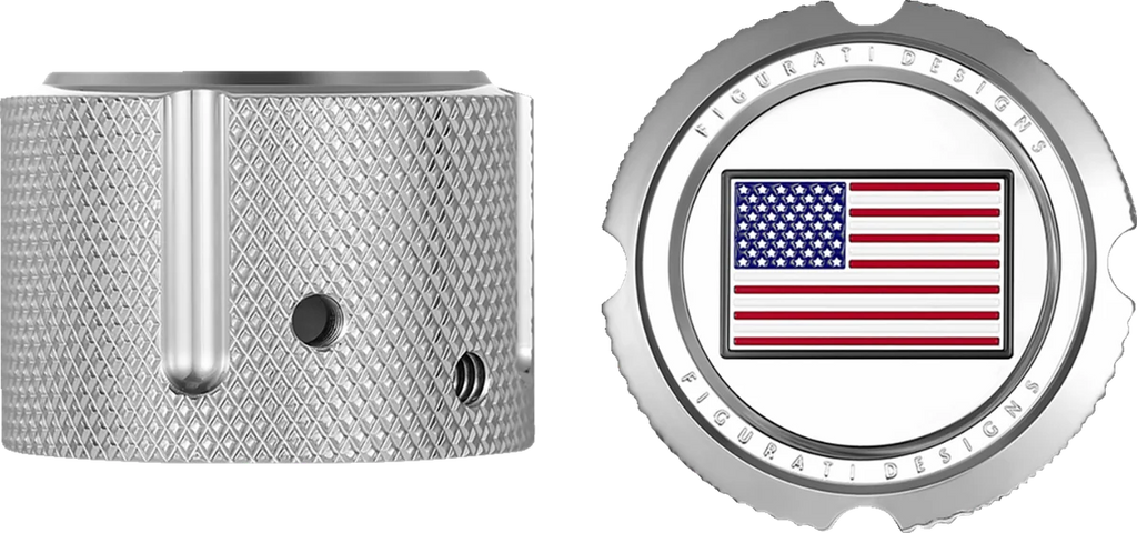 Figurati Designs Axle Nut Cover - Front - Stainless Steel - Red/White/Blue Flag - Reversed - Silver - Side View