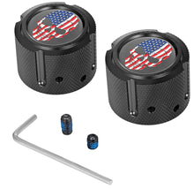 Load image into Gallery viewer, Figurati Designs Axle Nut Cover - Front - Stainless Steel - Red/White/Blue Flag Skull - Black - Main Product View