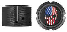 Load image into Gallery viewer, Figurati Designs Axle Nut Cover - Front - Stainless Steel - Red/White/Blue Flag Skull - Black - Side View