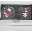 Load image into Gallery viewer, Figurati Designs Axle Nut Cover - Front - Stainless Steel - Red/White/Blue Flag Skull - Black - Back View