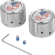 Load image into Gallery viewer, Figurati Designs Axle Nut Cover - Front - Stainless Steel - Red/White/Blue Flag Skull - Silver - Main Product View