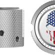 Load image into Gallery viewer, Figurati Designs Axle Nut Cover - Front - Stainless Steel - Red/White/Blue Flag Skull - Silver - Side View