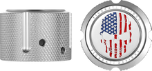 Load image into Gallery viewer, Figurati Designs Axle Nut Cover - Front - Stainless Steel - Red/White/Blue Flag Skull - Silver - Side View