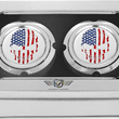 Load image into Gallery viewer, Figurati Designs Axle Nut Cover - Front - Stainless Steel - Red/White/Blue Flag Skull - Silver - Back View