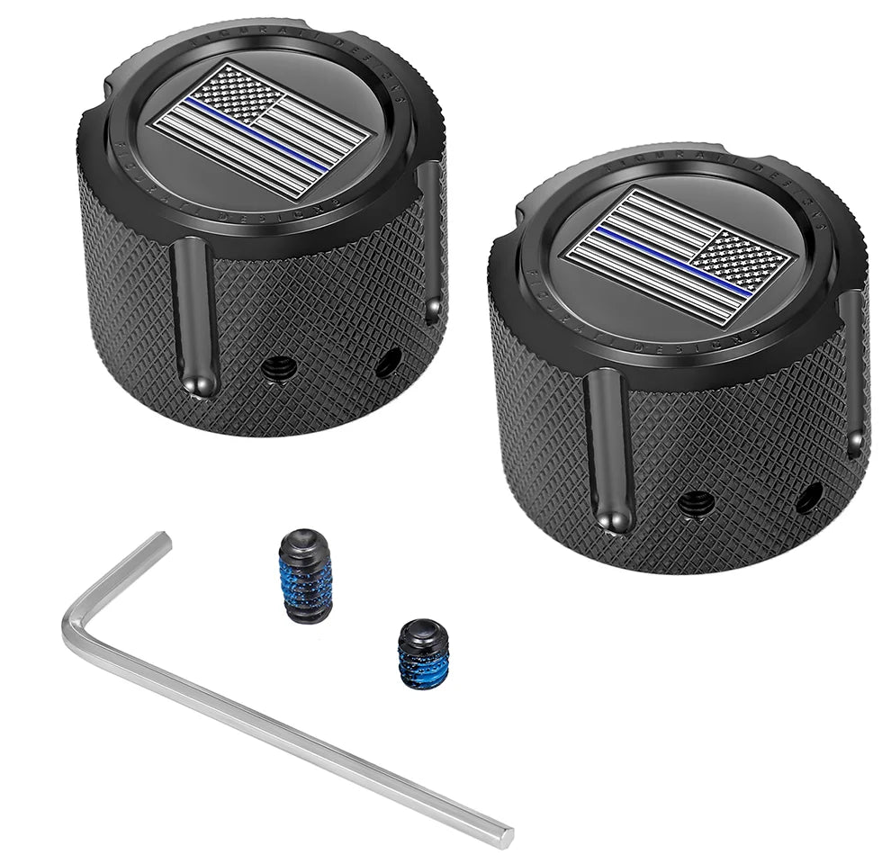 Figurati Designs Axle Nut Cover - Front - Stainless Steel - Stainless Steel - Blue Line Flag - Black - Main Product View