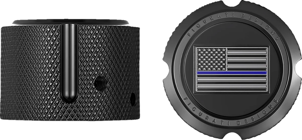 Figurati Designs Axle Nut Cover - Front - Stainless Steel - Stainless Steel - Blue Line Flag - Black - Side View