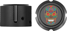 Load image into Gallery viewer, Figurati Designs Axle Nut Cover - Front - Stainless Steel - Sugar Skull - Black - Side View
