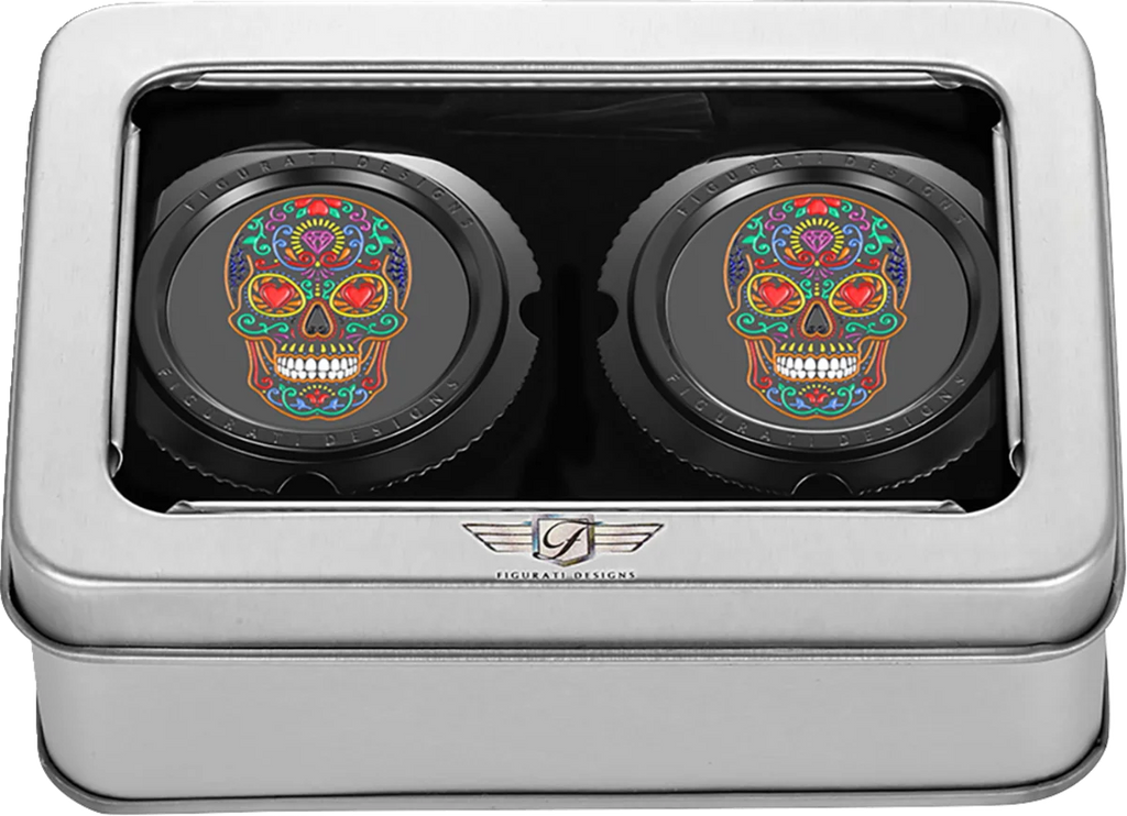 Figurati Designs Axle Nut Cover - Front - Stainless Steel - Sugar Skull - Black - Back View
