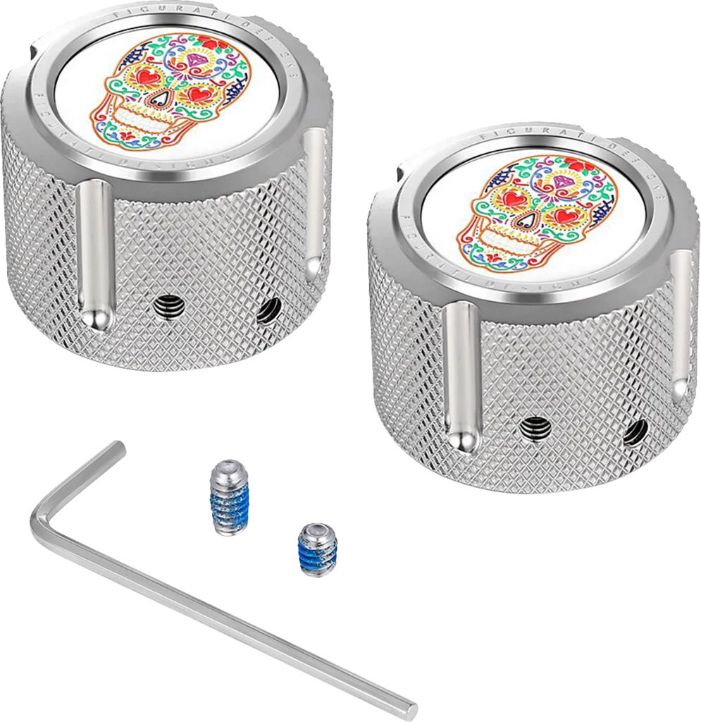 Figurati Designs Axle Nut Cover - Front - Stainless Steel - Sugar Skull - Silver - Main Product View