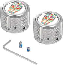 Load image into Gallery viewer, Figurati Designs Axle Nut Cover - Front - Stainless Steel - Sugar Skull - Silver - Main Product View