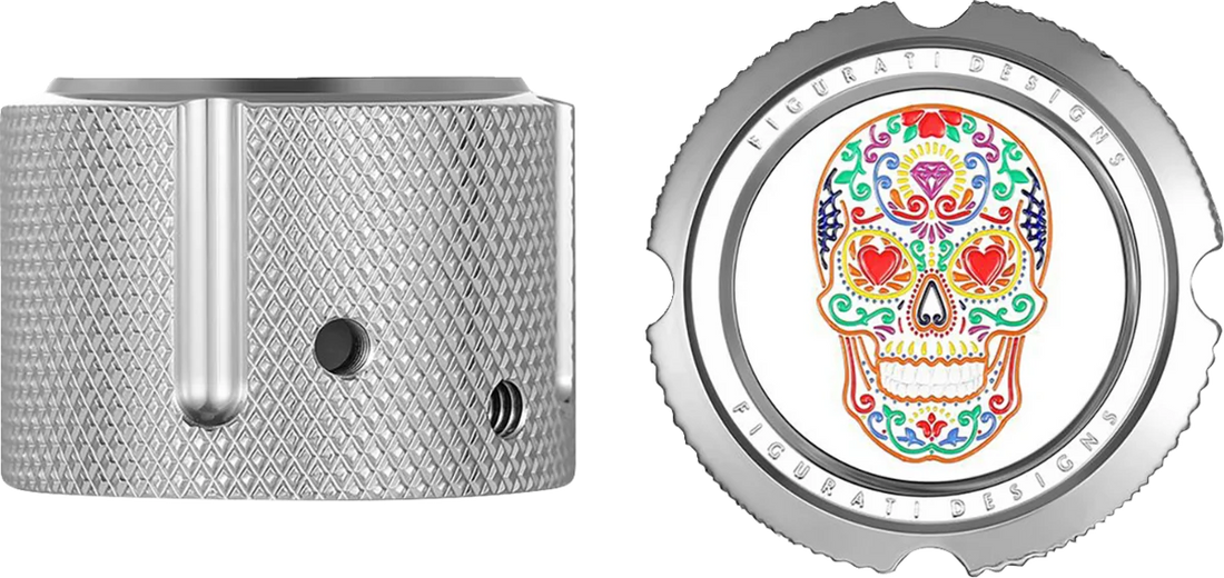 Figurati Designs Axle Nut Cover - Front - Stainless Steel - Sugar Skull - Silver - Back View