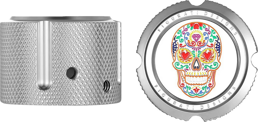 Figurati Designs Axle Nut Cover - Front - Stainless Steel - Sugar Skull - Silver - Back View