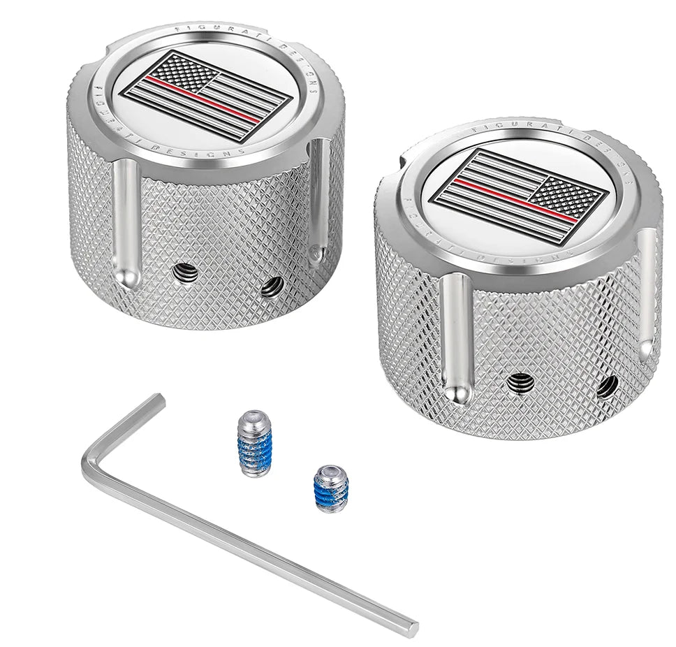 Figurati Designs Axle Nut Cover - Front - Stainless Steel - Red Line Flag - Silver - Main Product View