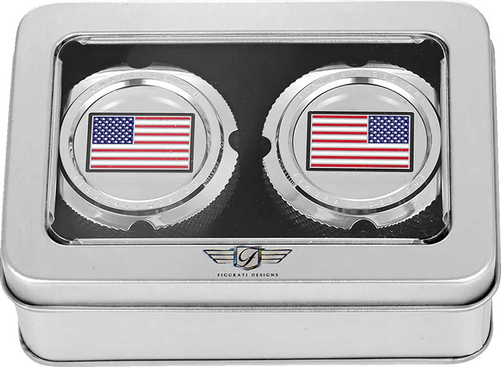 Figurati Designs Axle Nut Cover - Front - Stainless Steel - Red/White/Blue Flag - Reversed - Silver - Back View