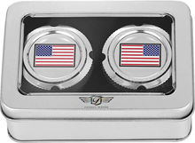 Load image into Gallery viewer, Figurati Designs Axle Nut Cover - Front - Stainless Steel - Red/White/Blue Flag - Reversed - Silver - Back View
