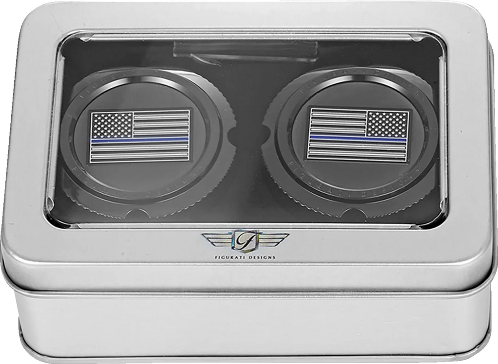 Figurati Designs Axle Nut Cover - Front - Stainless Steel - Stainless Steel - Blue Line Flag - Black - Back View