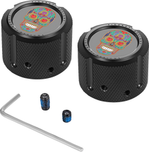 Load image into Gallery viewer, Figurati Designs Axle Nut Cover - Front - Stainless Steel - Sugar Skull - Black - Main Product View