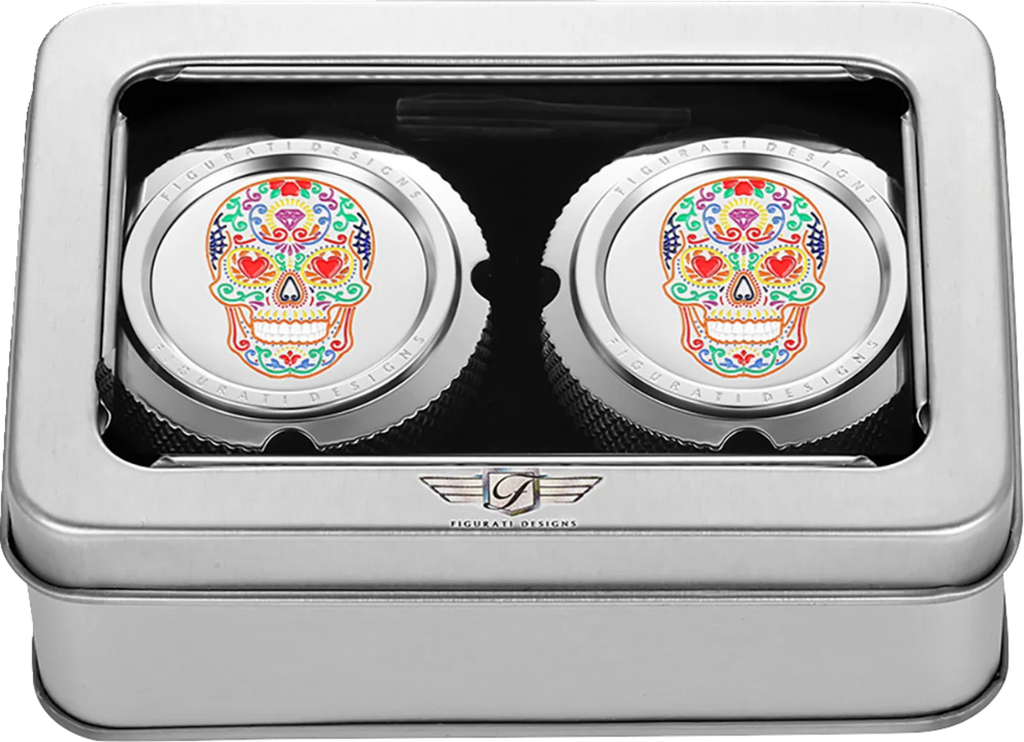 Figurati Designs Axle Nut Cover - Front - Stainless Steel - Sugar Skull - Silver - Side View