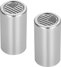 Load image into Gallery viewer, Figurati Designs Docking Hardware Covers - American Flag - Long - Contrast Cut - Stainless Steel - Main Product View