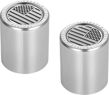 Load image into Gallery viewer, Figurati Designs Docking Hardware Covers - American Flag - Short - Contrast Cut - Stainless Steel - Main Product View