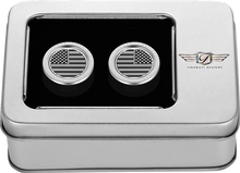 Load image into Gallery viewer, Figurati Designs Docking Hardware Covers - American Flag - Short - Contrast Cut - Stainless Steel - Back View