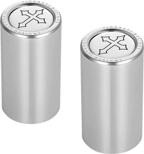 Load image into Gallery viewer, Figurati Designs Docking Hardware Covers - Cross - Long Stainless Steel - Side View