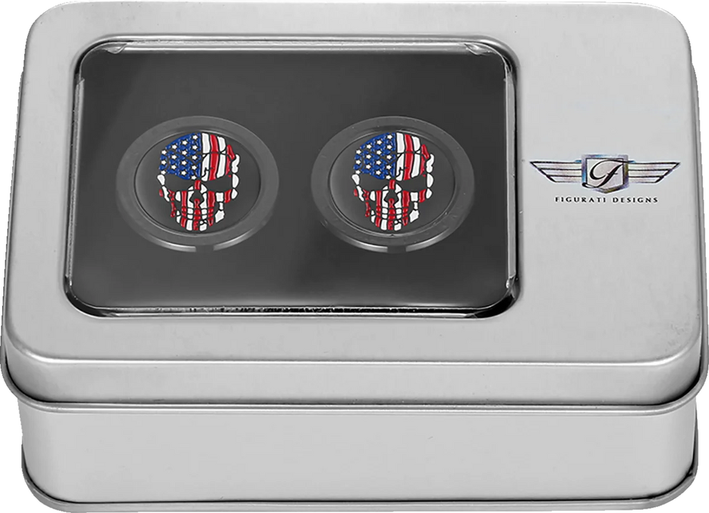 Figurati Designs Docking Hardware Covers - Red/White/Blue American Flag Skull - Black - Back View