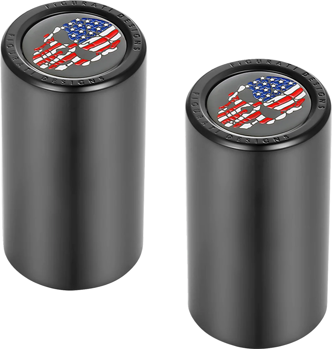 Figurati Designs Docking Hardware Covers - Red/White/Blue American Flag Skull - Long - Black - Side View