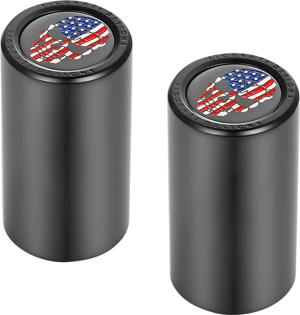 Figurati Designs Docking Hardware Covers - Red/White/Blue American Flag Skull - Long - Black - Side View