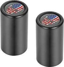 Load image into Gallery viewer, Figurati Designs Docking Hardware Covers - Red/White/Blue American Flag Skull - Long - Black - Side View