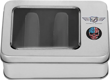 Load image into Gallery viewer, Figurati Designs Docking Hardware Covers - Red/White/Blue American Flag Skull - Long - Black - Back View