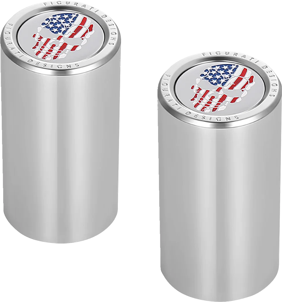 Figurati Designs Docking Hardware Covers - Red/White/Blue American Flag Skull - Long - Stainless Steel - Side View