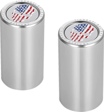 Load image into Gallery viewer, Figurati Designs Docking Hardware Covers - Red/White/Blue American Flag Skull - Long - Stainless Steel - Side View