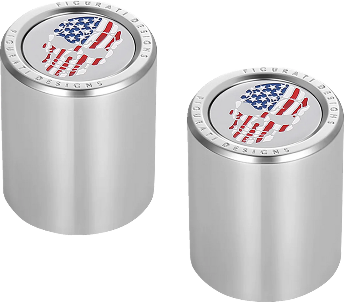 Figurati Designs Docking Hardware Covers - Red/White/Blue American Flag Skull - Short - Side View