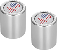Load image into Gallery viewer, Figurati Designs Docking Hardware Covers - Red/White/Blue American Flag Skull - Short - Side View