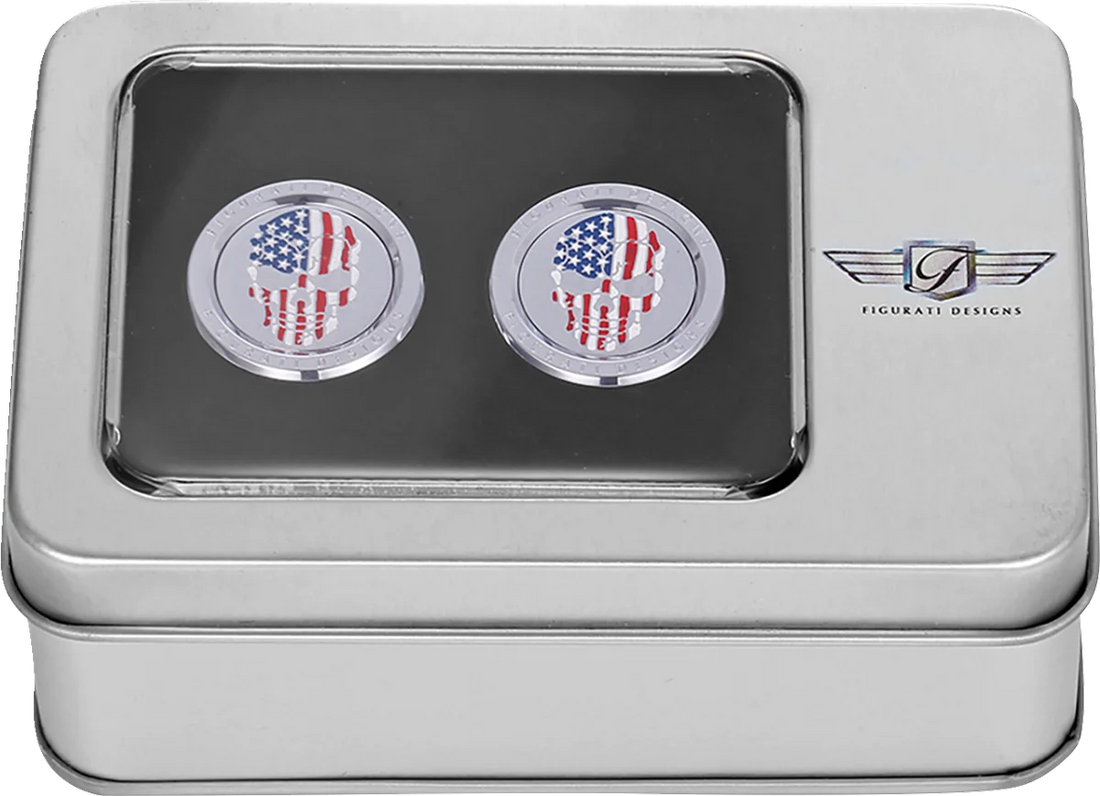 Figurati Designs Docking Hardware Covers - Red/White/Blue American Flag Skull - Short - Back View