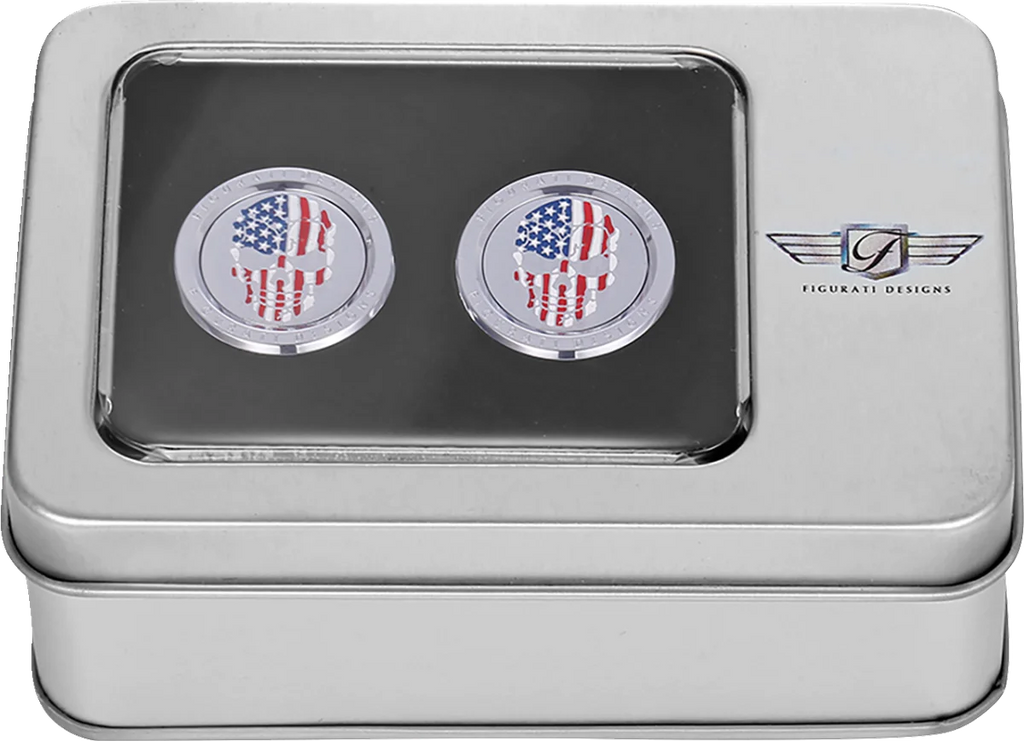 Figurati Designs Docking Hardware Covers - Red/White/Blue American Flag Skull - Short - Back View
