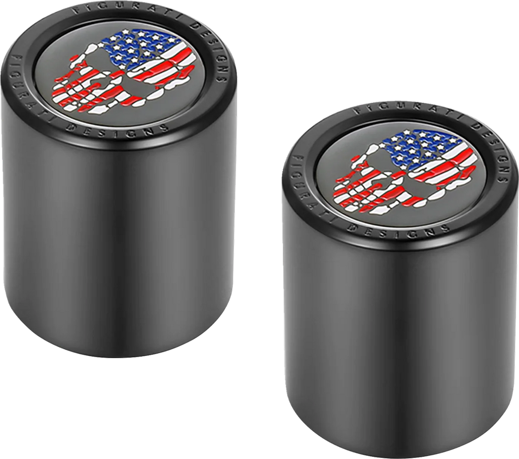 Figurati Designs Docking Hardware Covers - Red/White/Blue American Flag Skull - Short - Black - Side View