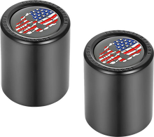 Load image into Gallery viewer, Figurati Designs Docking Hardware Covers - Red/White/Blue American Flag Skull - Short - Black - Side View
