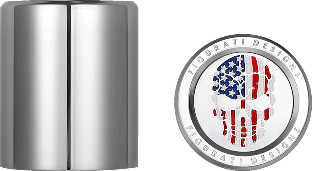 Figurati Designs Docking Hardware Covers - Red/White/Blue American Flag Skull - Stainless Steel - Main Product View